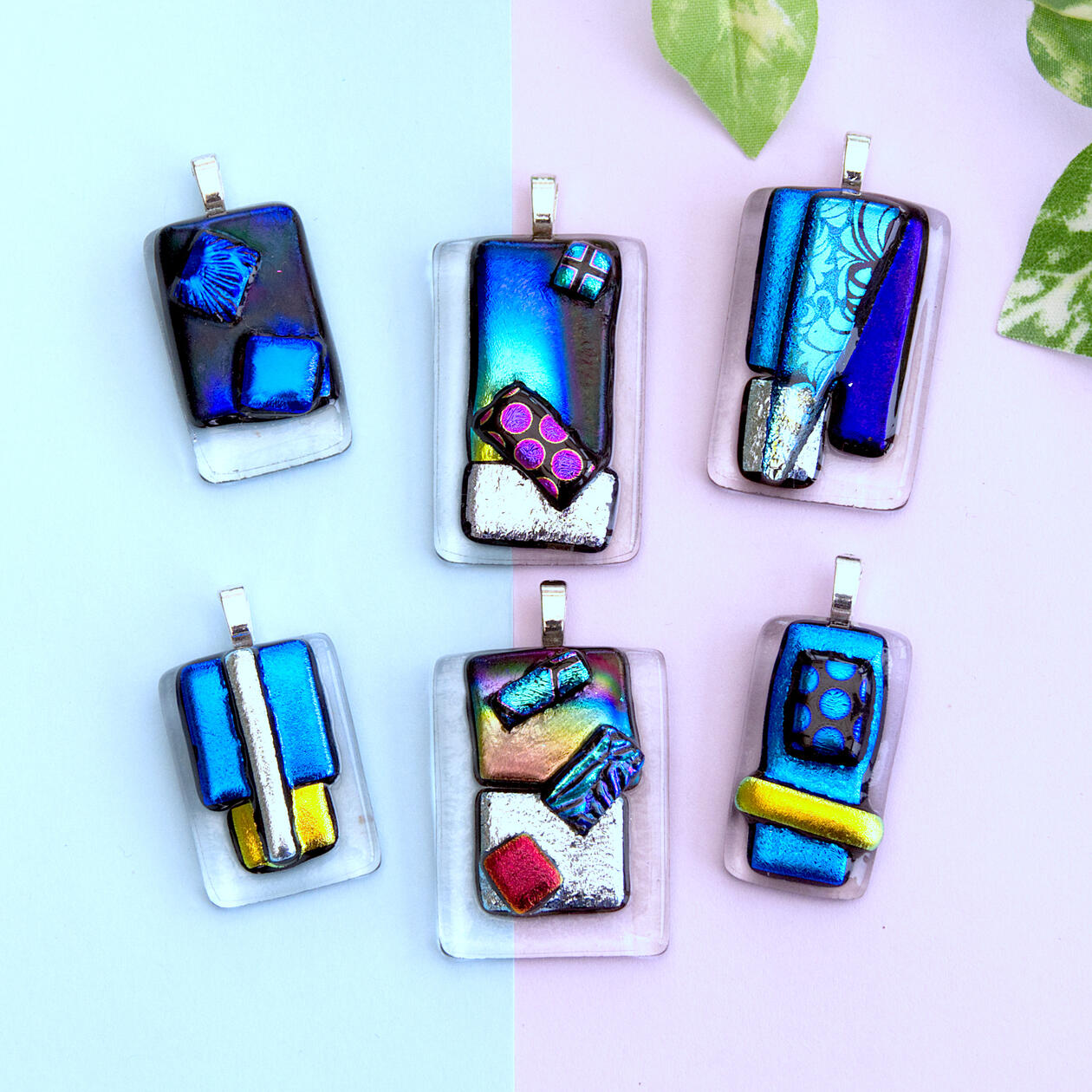 Blue Tack Fused Pendants