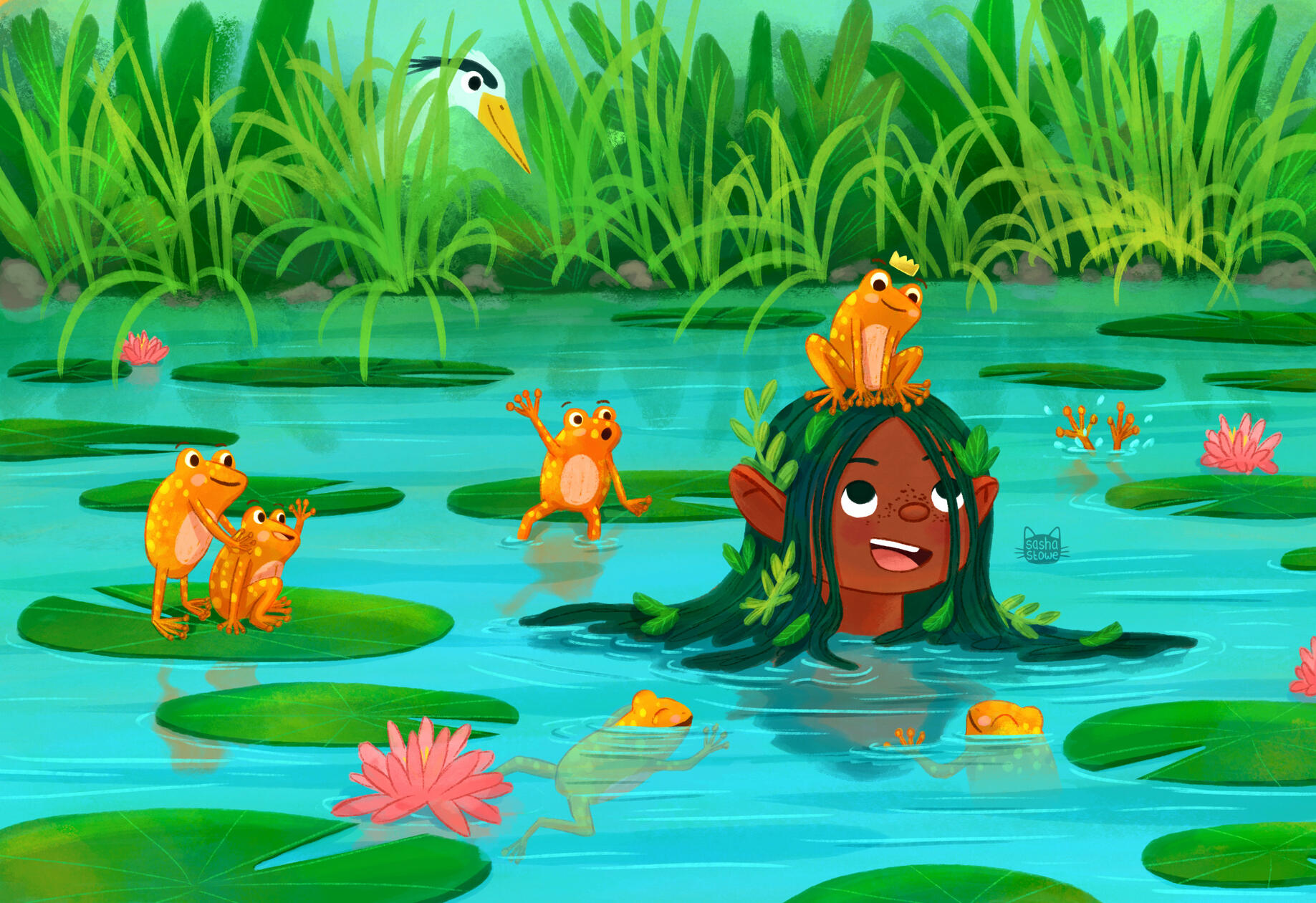 Girl and Frogs